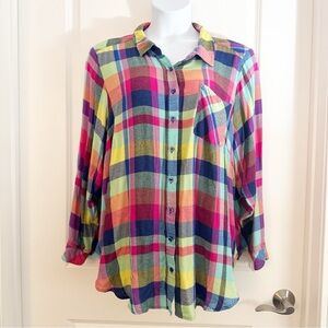 Torrid Rainbow Plaid Button Down Shirt 4X